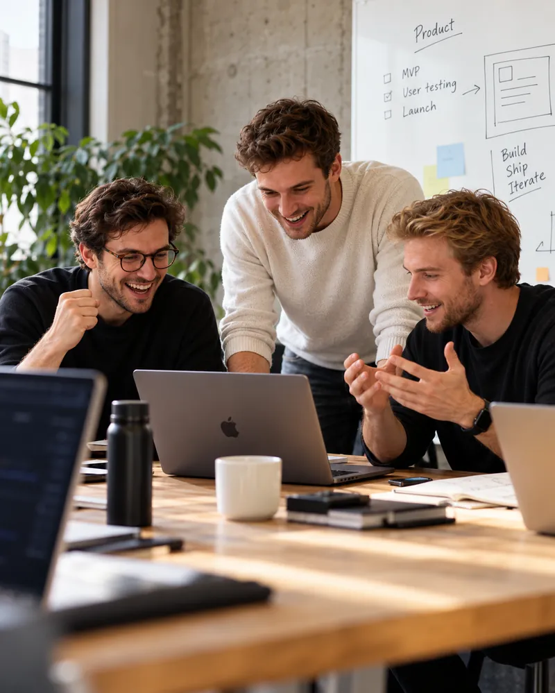 Three colleagues planning at a laptop