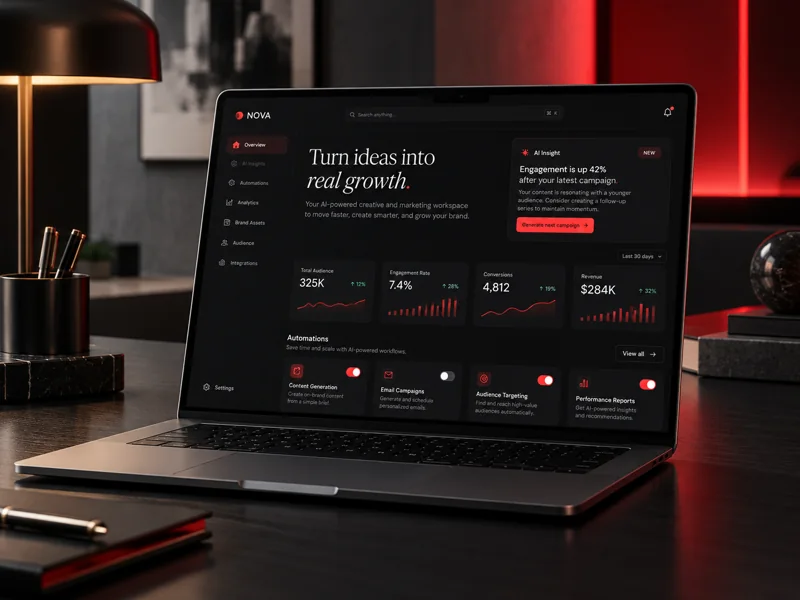 A laptop showing a marketing workspace