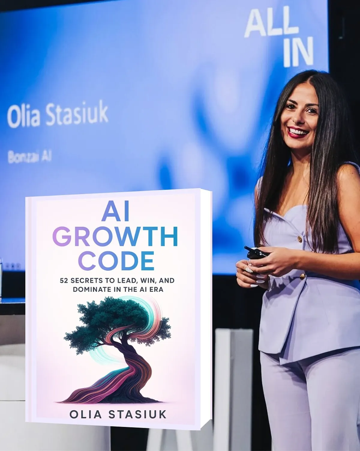 Olia Stasiuk on stage with AI Growth Code